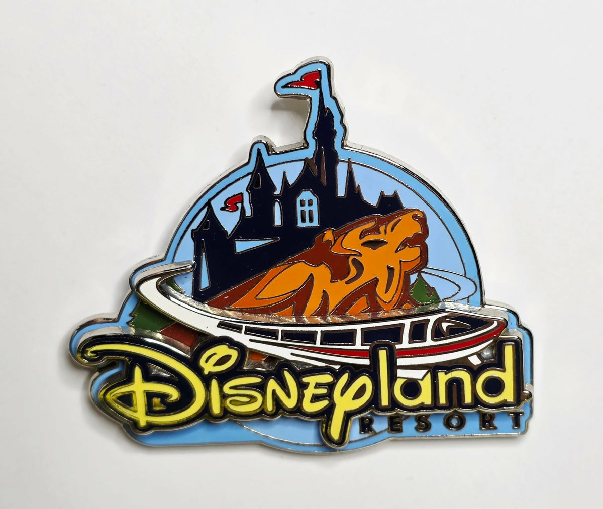 Disneyland Resort Blue 3D Logo - Sleeping Beauty Castle, Grizzly Peak, and a monorail