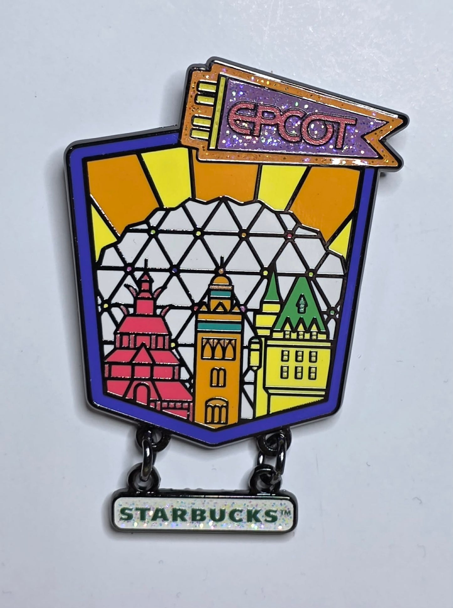 Disney Parks EPCOT Starbucks dangle pin featuring Spaceship Earth
