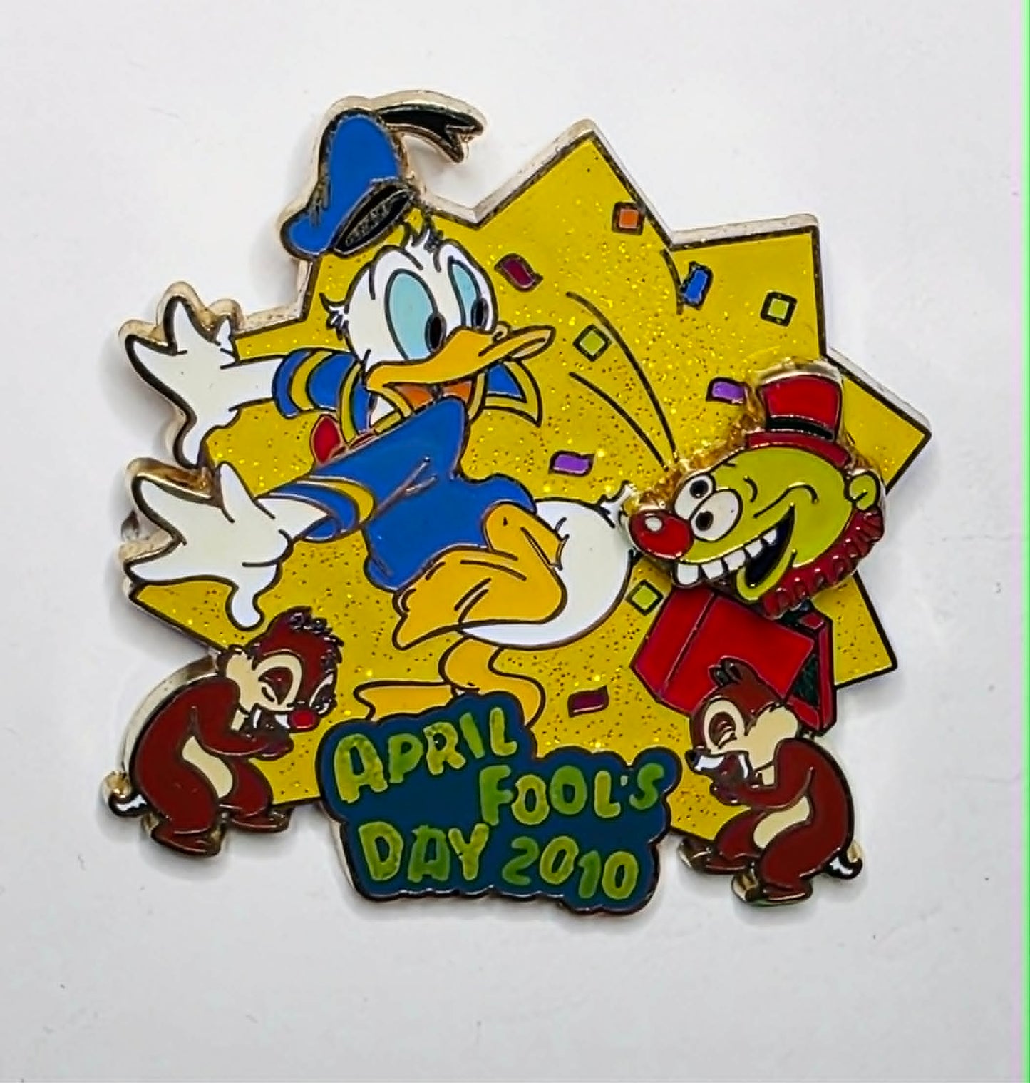 Disney April Fool's Day 2010 Donald Duck Chip & Dale Slider 3-D Pin