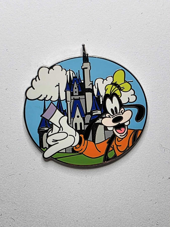 Goofy and Cinderella Castle  - Holding fast pass ticket