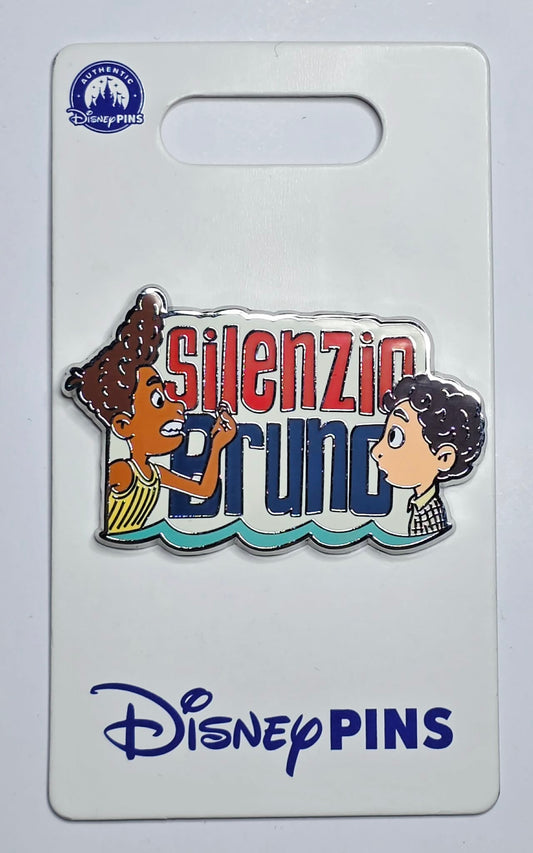 Luca "Silenzio Bruno" enamel pin featuring characters Alberto and Luca.