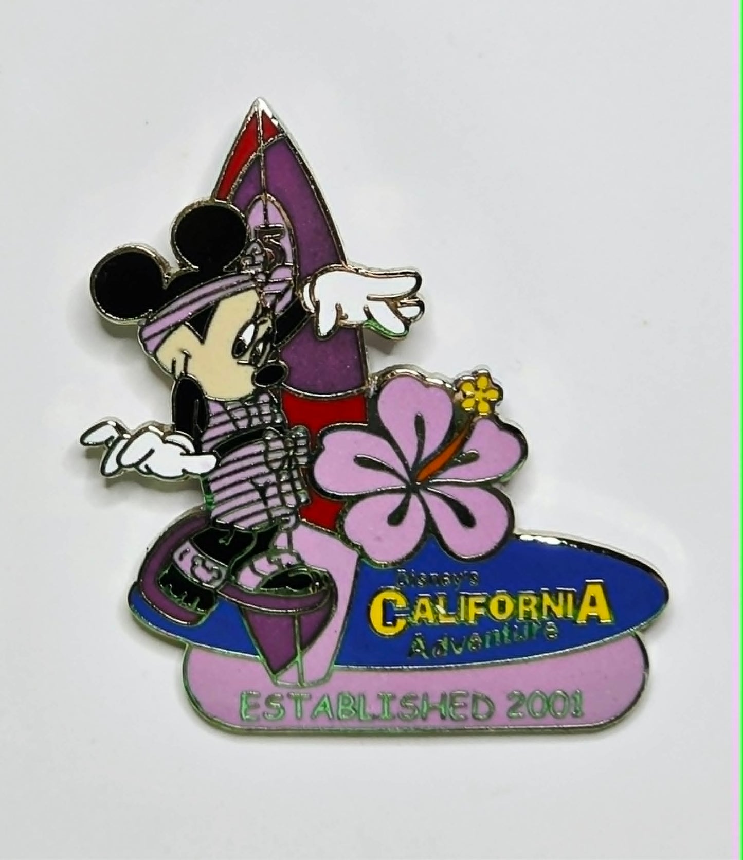 Disney Pin DCA Established 2001 Surfboard Series Minnie Mouse