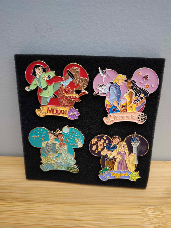 Bradford Exchange 4 pin set - Mulan, Pocahontas, Tangled and Princess and the Frog