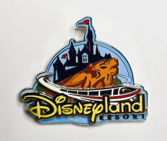 Disneyland Resort Blue 3D Logo - Sleeping Beauty Castle, Grizzly Peak, and a monorail