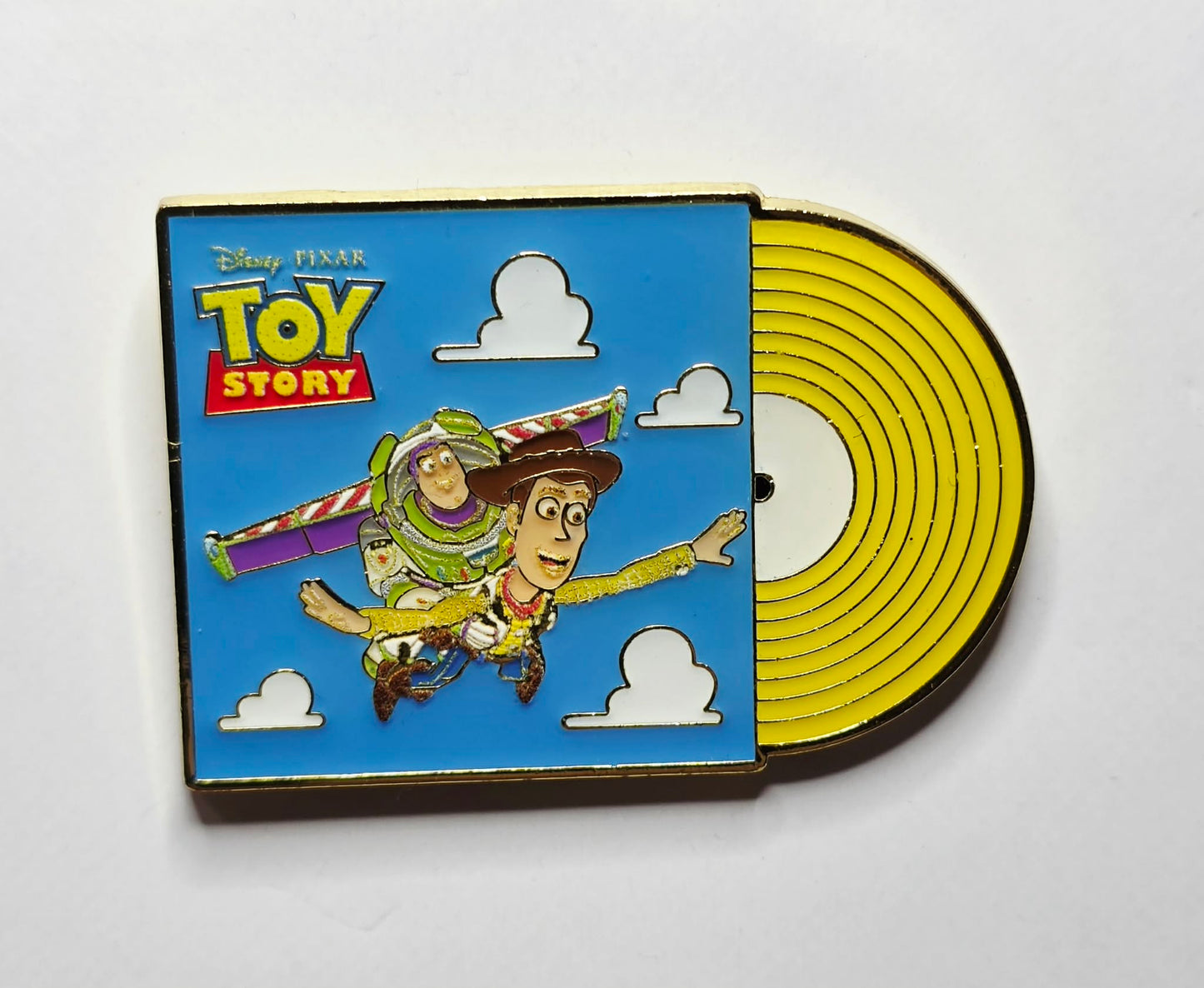Toy Story pin featuring Buzz and Woody flying