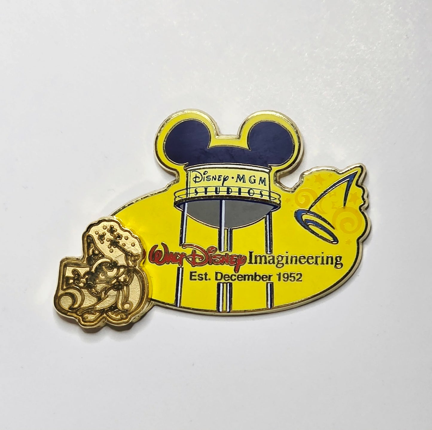 Walt Disney Imagineering (WDI) 50th Anniversary pin featuring the MGM Studios Mickey Ears Tower