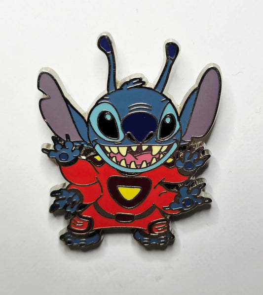 Stitch in his alien form wearing a red space suit