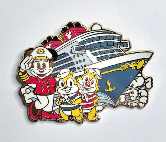 Disney Cruise Line pin featuring Captain Minnie Mouse with Chip and Dale