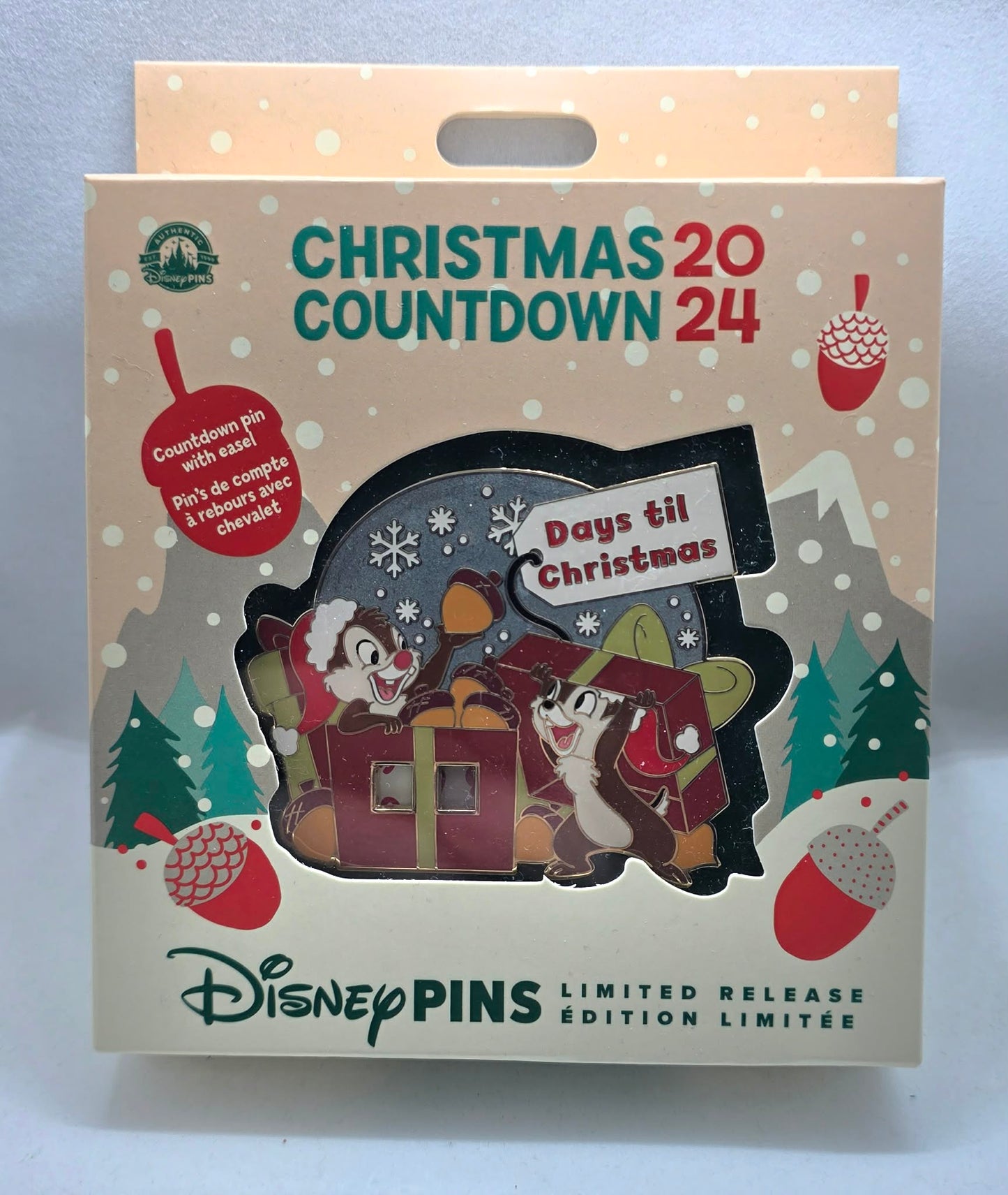 Christmas 2024 Countdown - pin features Chip 'n Dale